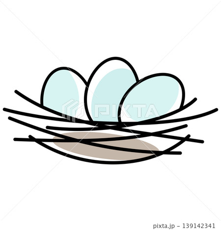 Three bird eggs are lying in a nest Three bird eggs are lying in a nest 139142341