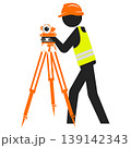 Working engineer in a hard hat stands in front of a geodetic measuring instrument 139142343