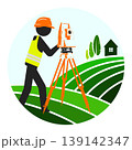 Working engineer stands with a surveying instrument on a land plot 139142347
