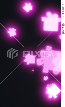 Glowing pink gift box icons floating on dark background, festive holiday sale concept Glowing pink gift box icons floating on dark background, festive holiday sale concept 139143054