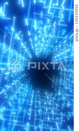 Abstract blue digital grid and circuit lines forming a tunnel-like portal with a dark center, suggesting data flow and futuristic technology Abstract blue digital grid and circuit lines forming a tunnel-like portal with a dark center, suggesting data flow and futuristic technology 139143058