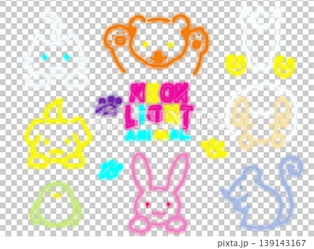 ポップなネオンライト風の動物アイコン ポップなネオンライト風の動物アイコン 139143167