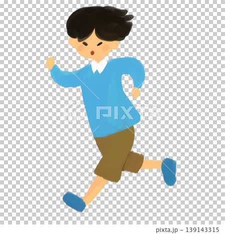 手繪插圖，描繪了一個奔跑的男孩 139143315