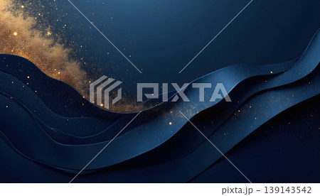 Elegant Navy Blue Composition With Golden Glitter Dust 139143542