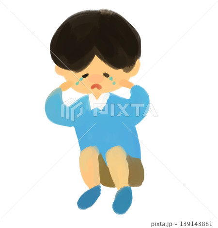 しゃがんで泣いている少年の手描きイラスト 139143881