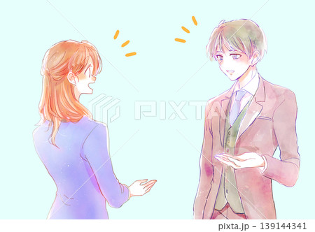 会話する男性と女性 会社員 会話する男性と女性 会社員 139144341