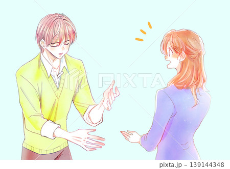 話し合う男性と女性 私服 会社員 話し合う男性と女性 私服 会社員 139144348