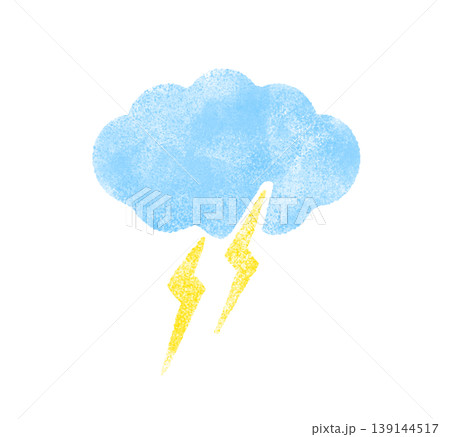 水彩風の雷と雲のイラスト かわいい手描きデフォルメ 稲妻 背景透過素材 水彩風の雷と雲のイラスト かわいい手描きデフォルメ 稲妻 背景透過素材 139144517
