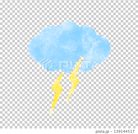水彩風の雷と雲のイラスト かわいい手描きデフォルメ 稲妻 背景透過素材 水彩風の雷と雲のイラスト かわいい手描きデフォルメ 稲妻 背景透過素材 139144517
