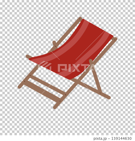 Red beach chair , foldable wooden deck chair for summer vacation element Red beach chair , foldable wooden deck chair for summer vacation element 139144630