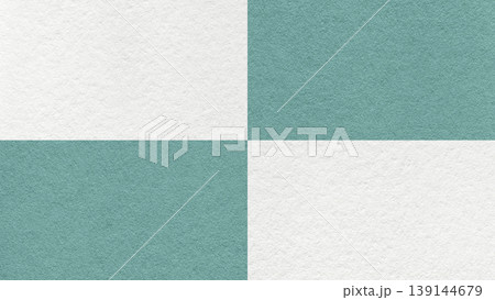White and muted teal checkered paper texture background with four sections and copy space. Geometric template with blocks 139144679