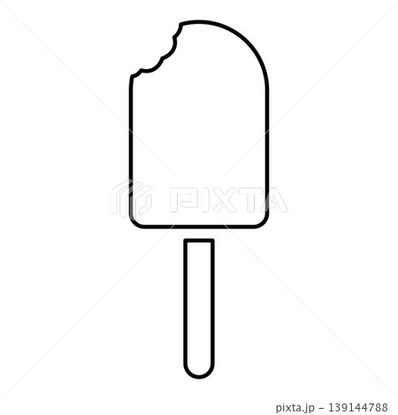 Popsicle bitten Ice-cream icecream with chocolate glaze stick Eskimo Summertime refreshing dessert contour outline line icon black color vector illustration image thin flat style Popsicle bitten Ice-cream icecream with chocolate glaze stick Eskimo Summertime refreshing dessert contour outline line icon black color vector illustration image thin flat style 139144788