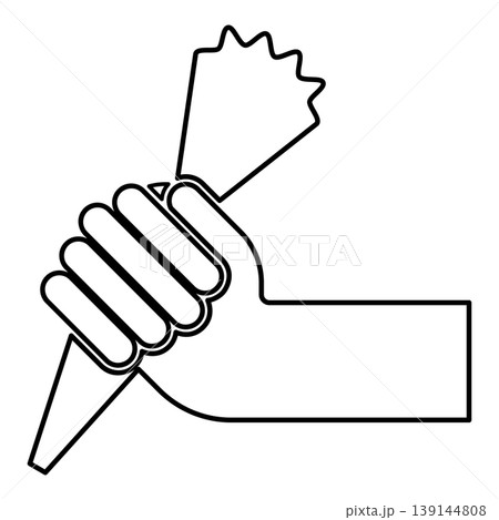 Pastry bag in hand for extraction cream squeeze icing contour outline line icon black color vector illustration image thin flat style Pastry bag in hand for extraction cream squeeze icing contour outline line icon black color vector illustration image thin flat style 139144808