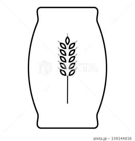 Sack with flour full canvas bag sugar salt grain wheat ear with grain package concept contour outline line icon black color vector illustration image thin flat style Sack with flour full canvas bag sugar salt grain wheat ear with grain package concept contour outline line icon black color vector illustration image thin flat style 139144816
