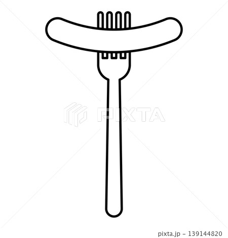 Sausage on fork grilled barbeque meat BBQ picnic food restaurant concept contour outline line icon black color vector illustration image thin flat style Sausage on fork grilled barbeque meat BBQ picnic food restaurant concept contour outline line icon black color vector illustration image thin flat style 139144820
