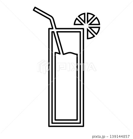 Cocktail with straw and limon in glass alcoholic beverage concept leisure lime drink Mocktail contour outline line icon black color vector illustration image thin flat style 139144857