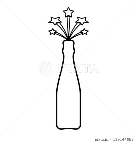 Bottle of champagne splash with stars contour outline line icon black color vector illustration image thin flat style Bottle of champagne splash with stars contour outline line icon black color vector illustration image thin flat style 139144865