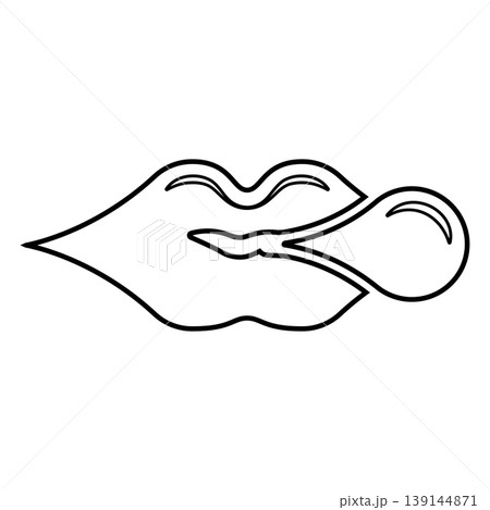 Lips blowing bubble gum chewing contour outline line icon black color vector illustration image thin flat style Lips blowing bubble gum chewing contour outline line icon black color vector illustration image thin flat style 139144871