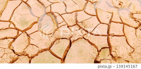 Cracked dry mud texture with shallow puddles of water in the cracks Cracked dry mud texture with shallow puddles of water in the cracks 139145167