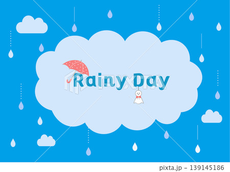 梅雨の背景イラスト　梅雨バナー　梅雨素材　雨の日　フレーム　水滴　蛙　傘　　 139145186