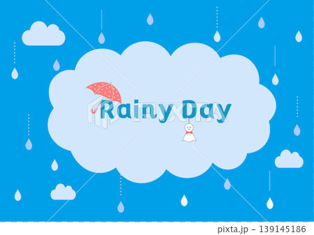 梅雨の背景イラスト　梅雨バナー　梅雨素材　雨の日　フレーム　水滴　蛙　傘　　 139145186