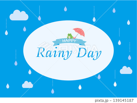 梅雨の背景イラスト　梅雨バナー　梅雨素材　雨の日　フレーム　水滴　蛙　傘　　 139145187