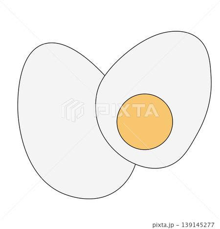 Two hard boiled eggs with one whole and one sliced in half Egg Colored composition hand drawn illustration. Vector graphic line art. bright yellow yolk for breakfast and healthy protein concepts. Two hard boiled eggs with one whole and one sliced in half Egg Colored composition hand drawn illustration. Vector graphic line art. bright yellow yolk for breakfast and healthy protein concepts. 139145277