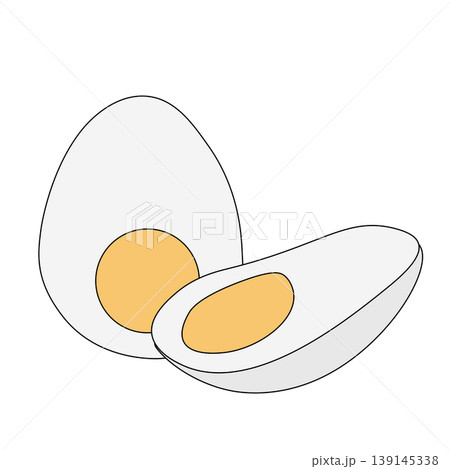 Boiled chicken eggs. two half Egg Colored composition hand drawn illustration. Vector graphic line art. organic healthy natural food with protein and vitamins 139145338