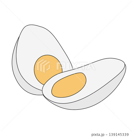 Half a boiled egg two. Egg Colored composition hand drawn illustration. Vector graphic line art. Line art keto diet product graphic isolated on white. Design for coloring book, print Half a boiled egg two. Egg Colored composition hand drawn illustration. Vector graphic line art. Line art keto diet product graphic isolated on white. Design for coloring book, print 139145339