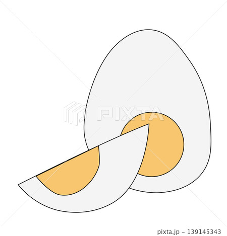 Boiled egg halves. Colored composition hand drawn illustration. Vector graphic line art. Cooking ingredient for baking or independent dishes. Illustration for recipe cookbook, banner, postcard, menu 139145343