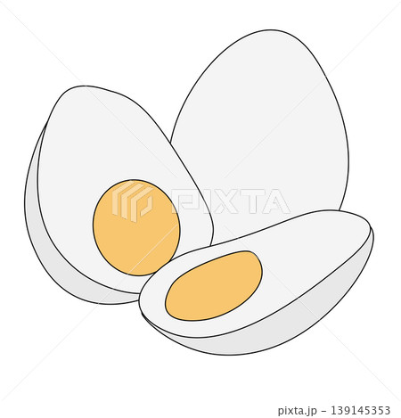 three Hard boiled Egg Colored composition hand drawn illustration. Vector graphic line art. Perfect for cafe logo, branding, packaging, labels, and modern decor design. three Hard boiled Egg Colored composition hand drawn illustration. Vector graphic line art. Perfect for cafe logo, branding, packaging, labels, and modern decor design. 139145353
