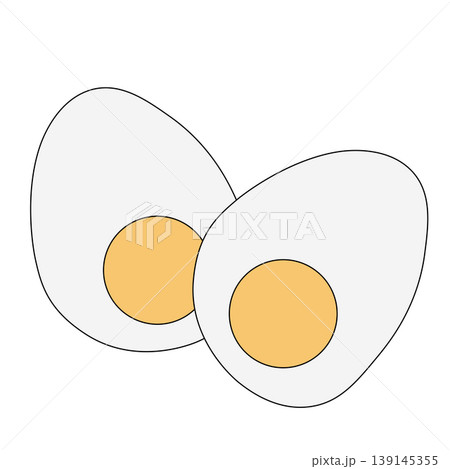 Boiled chicken eggs. Egg Colored composition hand drawn illustration. Vector graphic line art. organic healthy natural food with protein and vitamins, chicken eggshell with yellow yolks Boiled chicken eggs. Egg Colored composition hand drawn illustration. Vector graphic line art. organic healthy natural food with protein and vitamins, chicken eggshell with yellow yolks 139145355