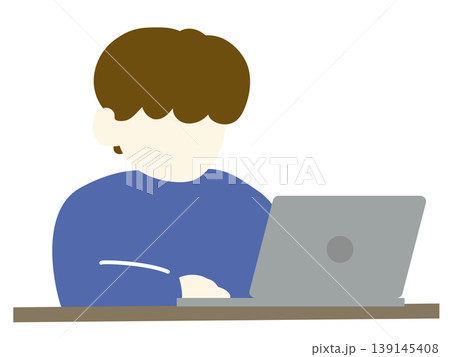 ノートパソコンで作業する人物のフラットイラスト 139145408