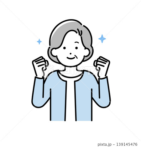 両手でガッツポーズをして喜ぶシニア女性のイラスト 両手でガッツポーズをして喜ぶシニア女性のイラスト 139145476