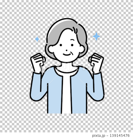 両手でガッツポーズをして喜ぶシニア女性のイラスト 両手でガッツポーズをして喜ぶシニア女性のイラスト 139145476