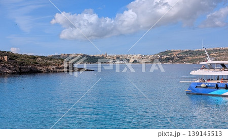 Panoramic view of the Gozo island from Comino island Panoramic view of the Gozo island from Comino island 139145513