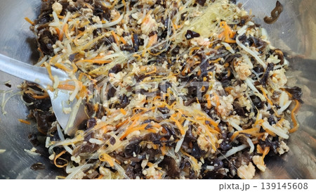 Traditional Vietnamese Spring Roll Filling Mixture with Glass Noodles and Wood Ear Mushrooms Traditional Vietnamese Spring Roll Filling Mixture with Glass Noodles and Wood Ear Mushrooms 139145608