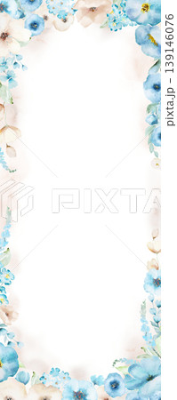 Vertical floral frame with watercolor light blue and beige flowers, illustration for wedding stationery Vertical floral frame with watercolor light blue and beige flowers, illustration for wedding stationery 139146076