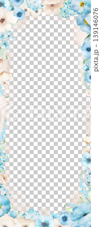 Vertical floral frame with watercolor light blue and beige flowers, illustration for wedding stationery Vertical floral frame with watercolor light blue and beige flowers, illustration for wedding stationery 139146076