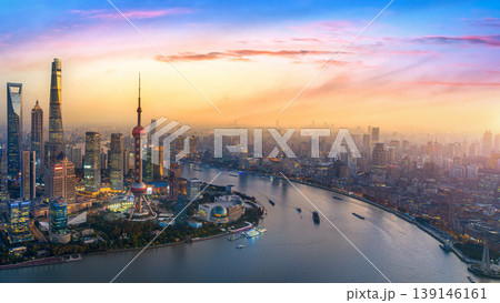 Panoramic of Shanghai city at sunset, China 139146161