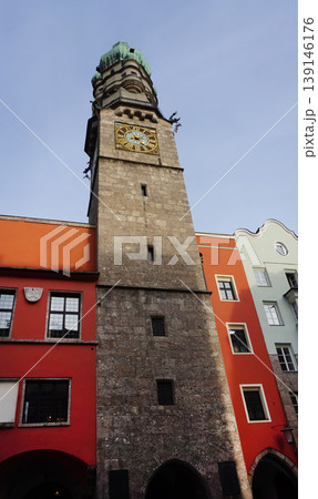 Historic facades at old street of Innsbruck view, alpine city in Tirol, region of Austria Historic facades at old street of Innsbruck view, alpine city in Tirol, region of Austria 139146176