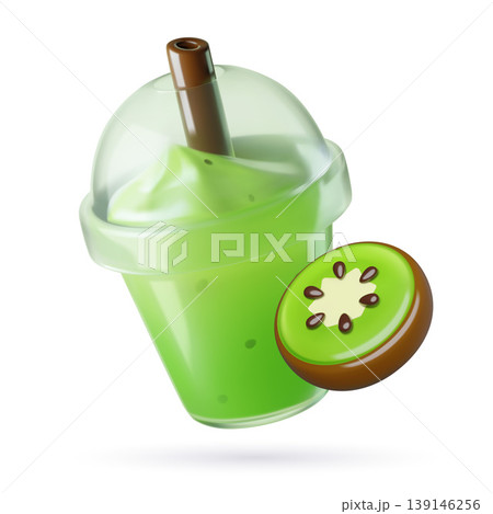 Kiwi smoothie in a plastic cup 3d realistic vector illustration Kiwi smoothie in a plastic cup 3d realistic vector illustration 139146256