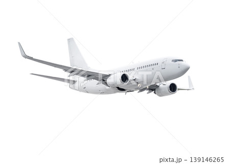 Passenger airliner flies isolated on white background 139146265