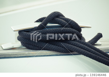 Black rope as part and detail of yacht 139146446