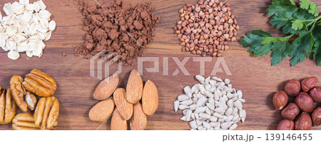 Healthy food and various ingredients on cutting board Healthy food and various ingredients on cutting board 139146455