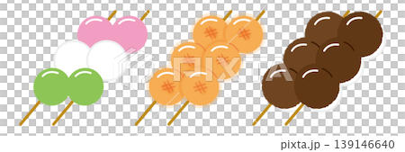 和菓子の団子セット(三色・みたらし・あんこ)フラットイラスト 和菓子の団子セット(三色・みたらし・あんこ)フラットイラスト 139146640
