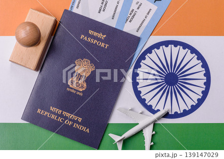 Indian passport, a document for travel, leisure, and work. Passport of India 139147029