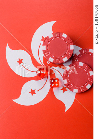 Dices and chips on a table, a gambling game of poker. Dices and chips 139147058