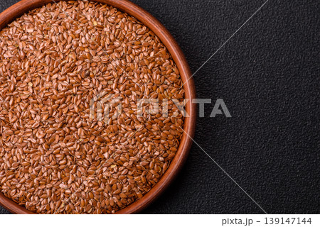Flaxseed as an ingredient for oil, organic flour, and healthy foods. Flax seeds 139147144
