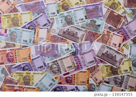 Indian paper currency, rupees, for financial transactions and exchange. Indian rupee currency 139147355